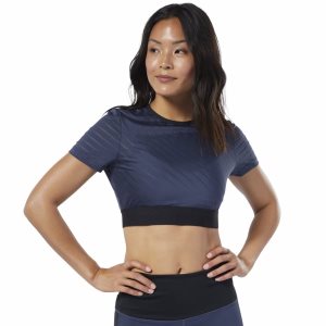 Crop Top Damskie Reebok Studio Mesh Granatowe PL 07RHMAN